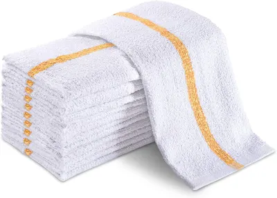 Barmop - Centre Color Striped Terry White Towel. by ROYAL TEX