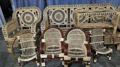 Wicker Cane Two Bar Chair and One Bar Table