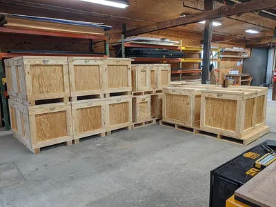 Reclaimed teak cabinets ready for 40 ft