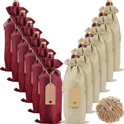 Wine Bottle Jute Bag With Rope Handle