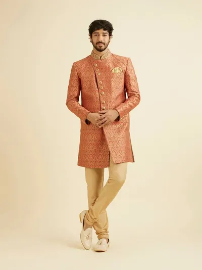 Men's Regular Cotton Ethnic Kurta (Peach) by Golden Bricks Infrastructure Private Limited