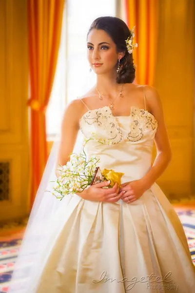 Elegant embroidery satin wedding dress by Suzhou Shirley Bridal Inc.