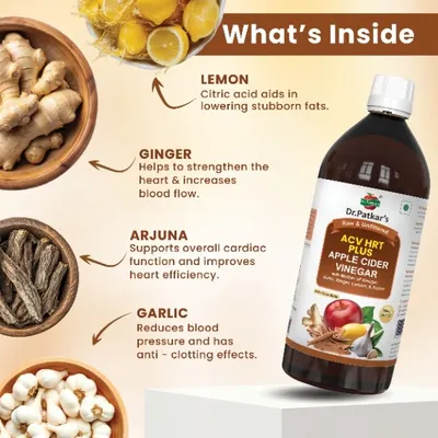 Apple Cider Vinegar with Ginger, Garlic, Lemon, and Arjuna 500ML (ACV HRT PLUS) (Dr. Patkar's) - Image 2