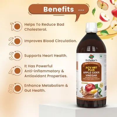 Apple Cider Vinegar with Ginger, Garlic, Lemon, and Arjuna 500ML (ACV HRT PLUS) (Dr. Patkar's) - Image 3
