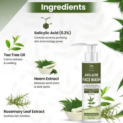 TNW – The Natural Wash Anti-Acne Face Wash for Acne & Blemishes | Controls Excess Oil & Acne | With Neem & Salicylic Acid - Image 2