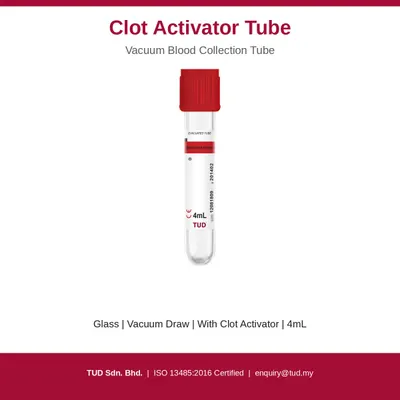 TUD BLOOD COLLECTION TUBE VACUUM TUBE PLAIN WITH CLOT ACTIVATOR - Image 2