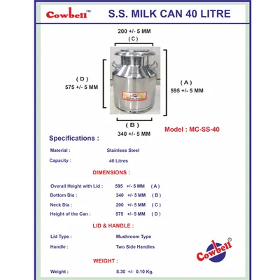 Stainless Steel Milk Can Capacity 40 Litre - Image 3