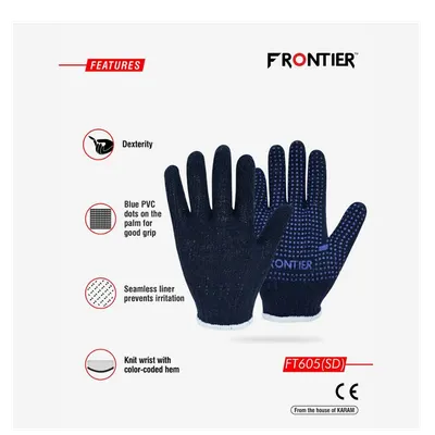 Karam Frontier FT605SD Cotton Knitted Single Dotted Gloves Navy Blue (Pack of 50) by MangX by Mango Semiconductors (India) Private Limited