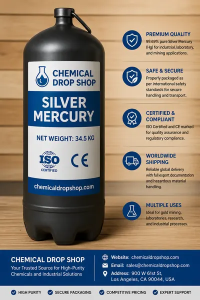 Hydrargyrum, Quicksilver, CAS №7439–97–6 Silver Liquid 99.999% Mercury Hg - Image 2