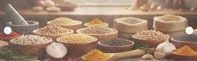 all types of pulses, spices, grains, wheat flour