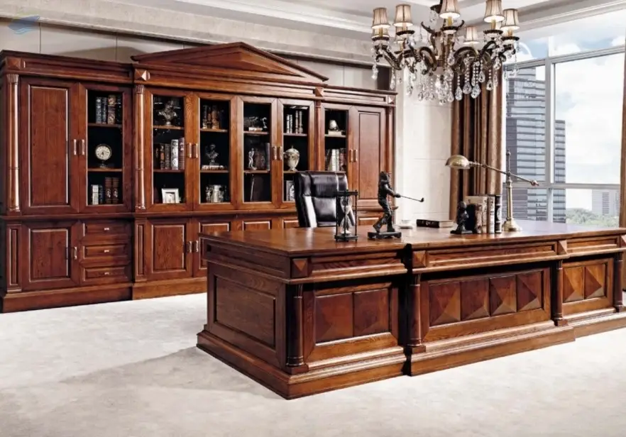 Office Desk Solid Wood Table Bookcase Cabinet