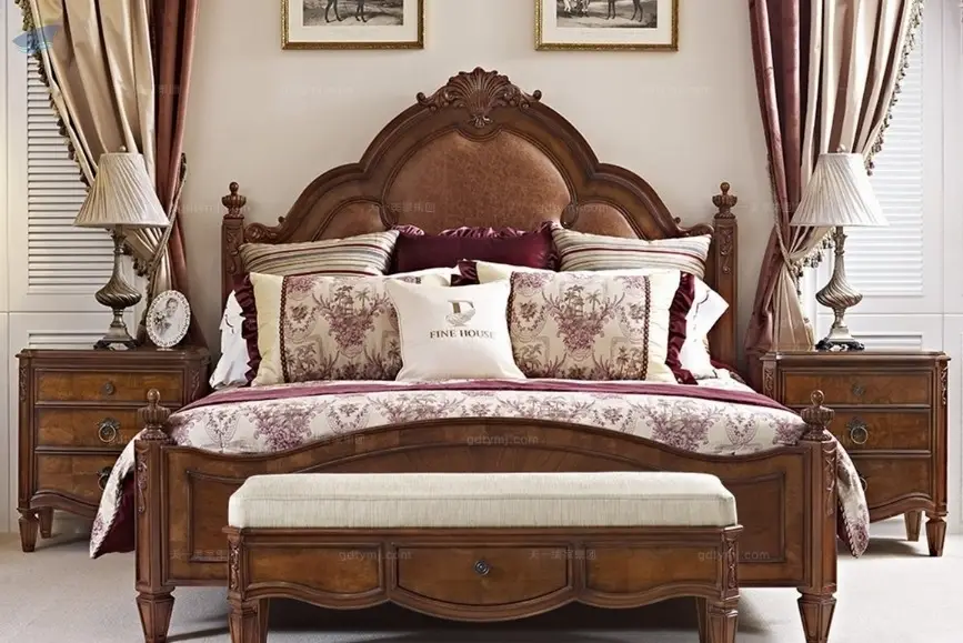 Antique bedroom set wood bed bedside solid