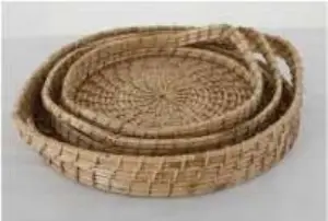 Round Cane Tray with Designer Handles - Set of