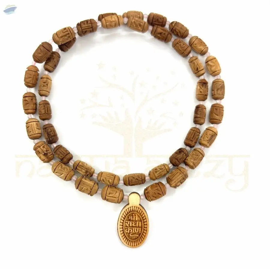 Radha Imprints 54 beads Tulsi Rose Quart mala