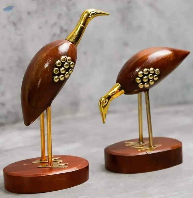 Wooden & Brass Swan Pair birds