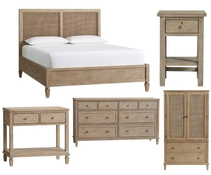 Bed set with side table, cabinet, sideboard