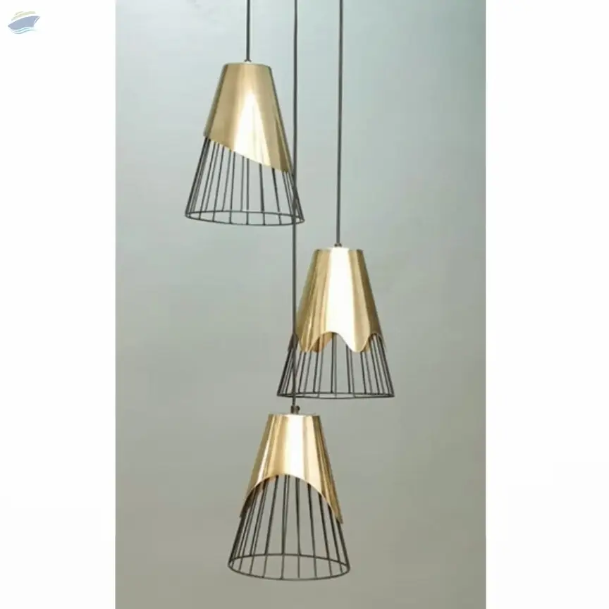 Height Adjustable Shiny Brass Conical 3 Pendant