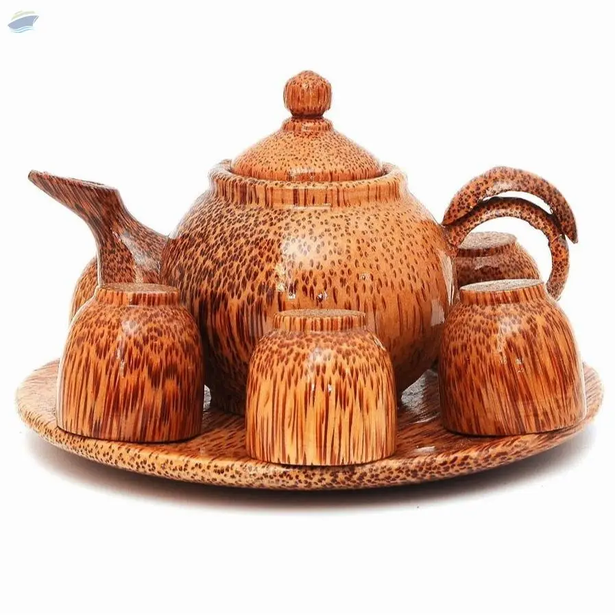 Cooconut Wood Teapot And Cups Set