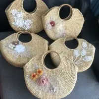 Water Hyacinth Straw Bag With Wood Handle