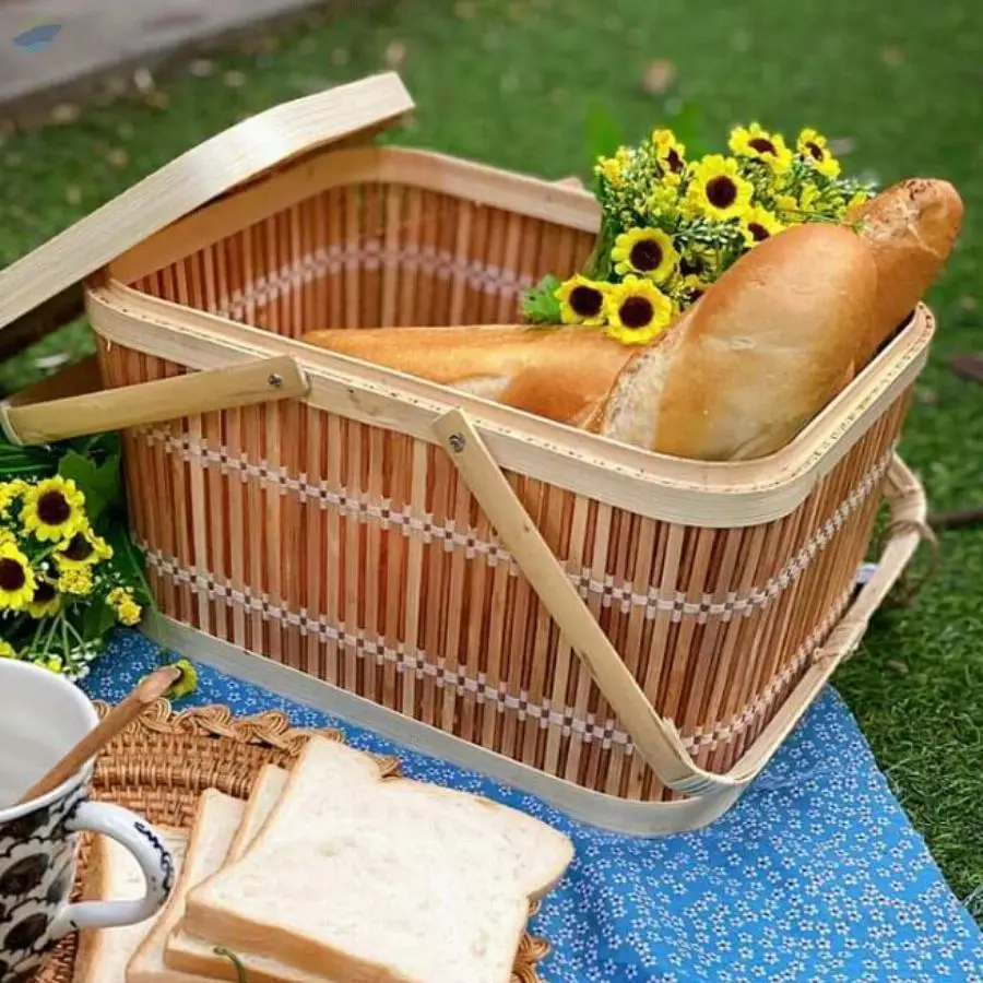Bamboo Rattan Storage Basket with Lid