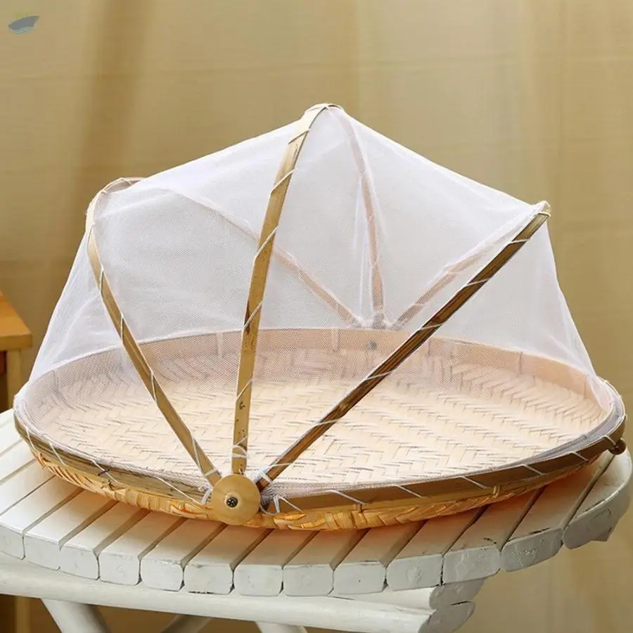 Natural Bamboo Fruit Basket With Net Cover